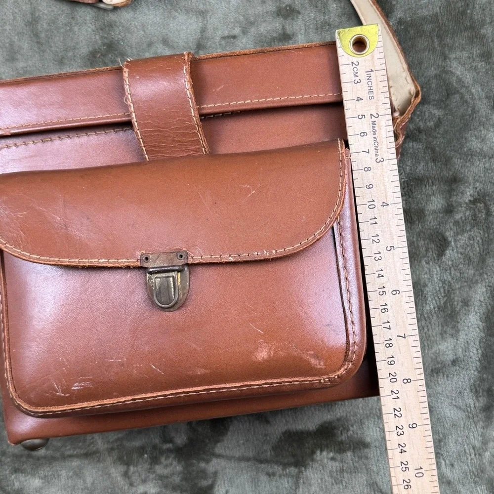 Vintage Top Grain Cowhide Leather Camera Case Satchel USA Brown Shoulder Bag‎